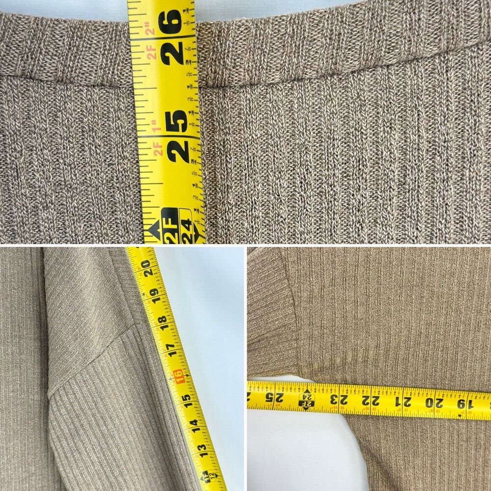 Womens Pale Khaki Rib Textured Henley Knit Top Size XL Long Sleeve Button - Picture 11 of 16